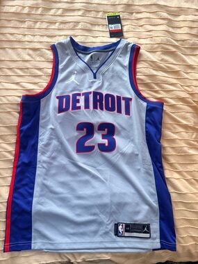 Black Griffin Detroit#23 Basketball Jersey - White/Blue/Red (Jordan)
